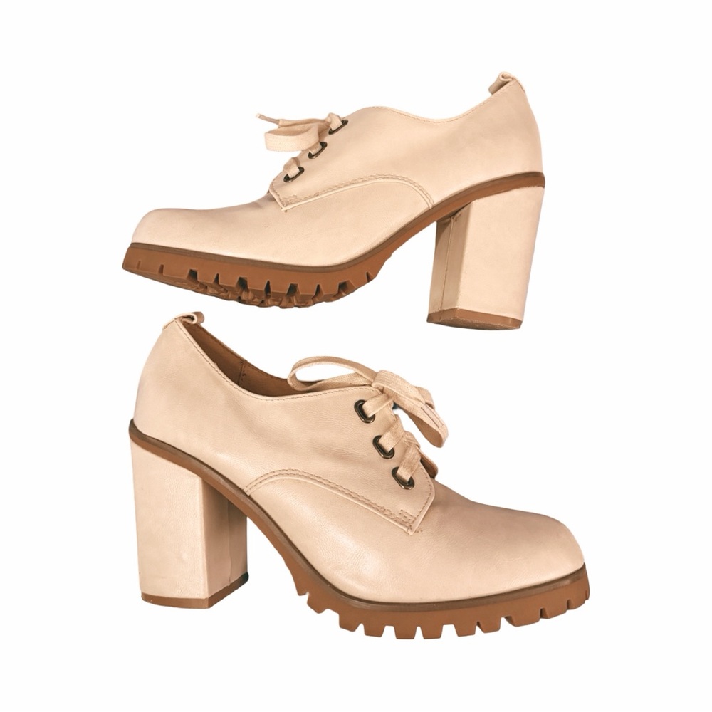 Chelsea Crew Cream Lace-Up Block Heels
